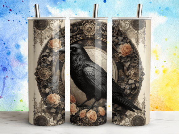 20oz Halloween Raven Roses Tumbler PNG