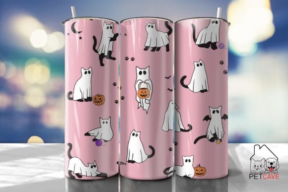 Cat Ghost Halloween Tumbler Wrap PNG