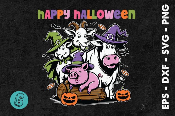 Cow Pig Goat Happy Halloween Farm SVG