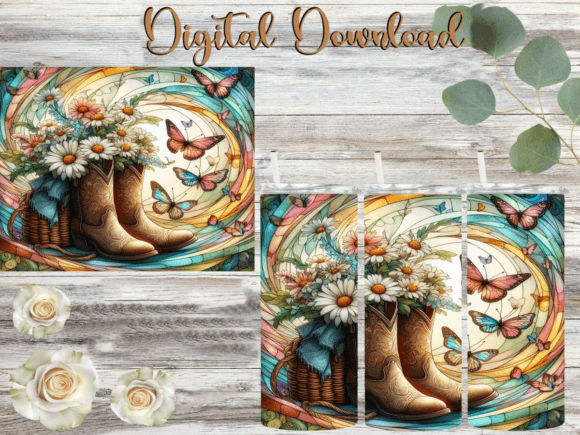 Cowboy Boots Daisies Butterfly Tumbler
