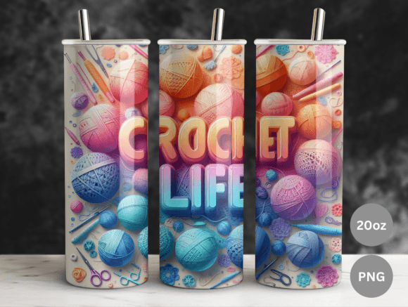 Crochet Life 20oz Tumbler Wrap PNG