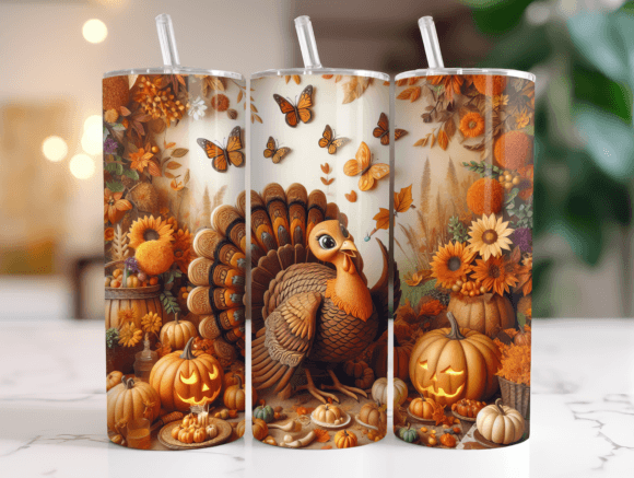 Fall Turkey Halloween Tumbler Design PNG