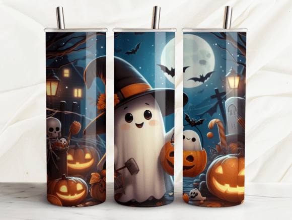 Halloween Ghostly Vibes Tumbler Wrap PNG