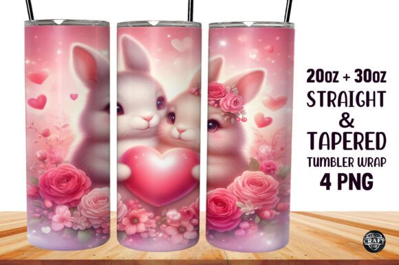 Rabbit Valentine Tumbler Wrap 20oz PNG