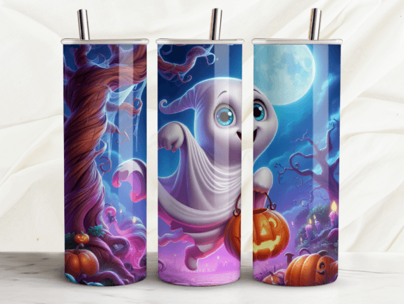 Spooky Ghost Tumbler Wrap for Halloween