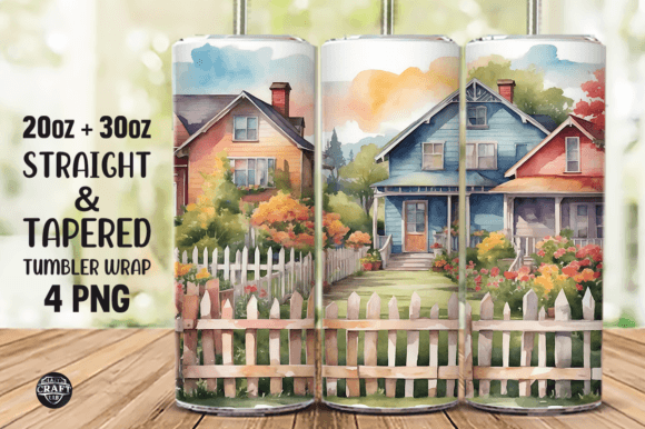 Watercolor Fences Tumbler Wrap 20oz PNG