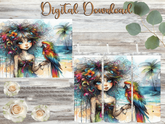 Whimsical Girl and Parrot Tumbler